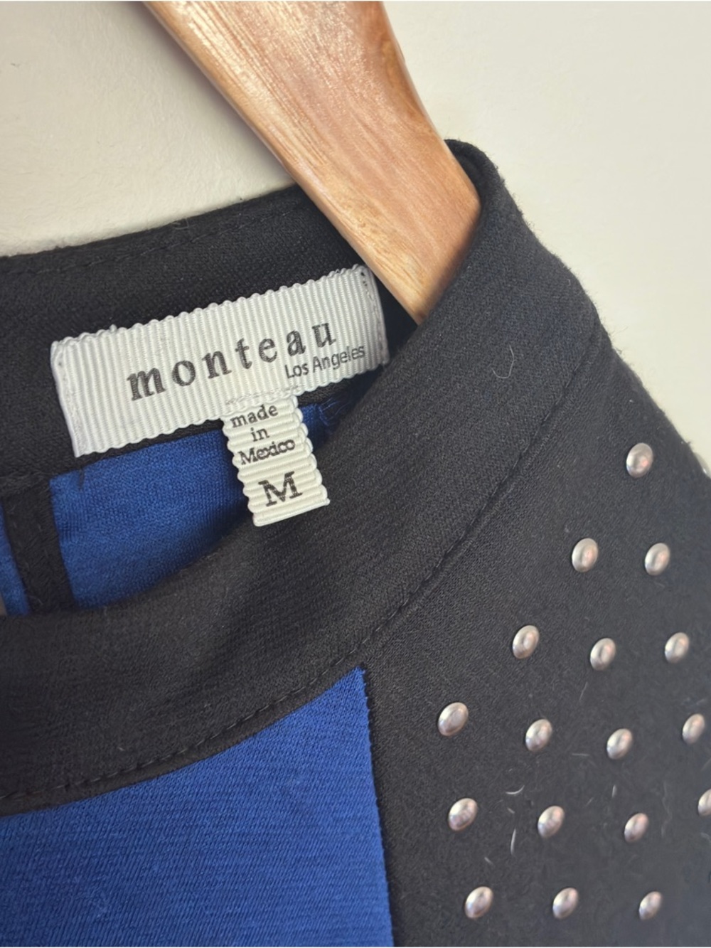 Monteau Blue Peplum Dress Studded Shoulders Womans Med Y2K Trendy Bodycon - Picture 3 of 8